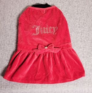 Juicy Couture Red Velour Bling Dog Dress Pet Apparel Size Medium New